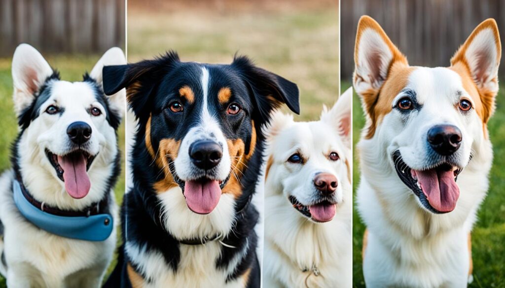 Different dogs with various facial expressions