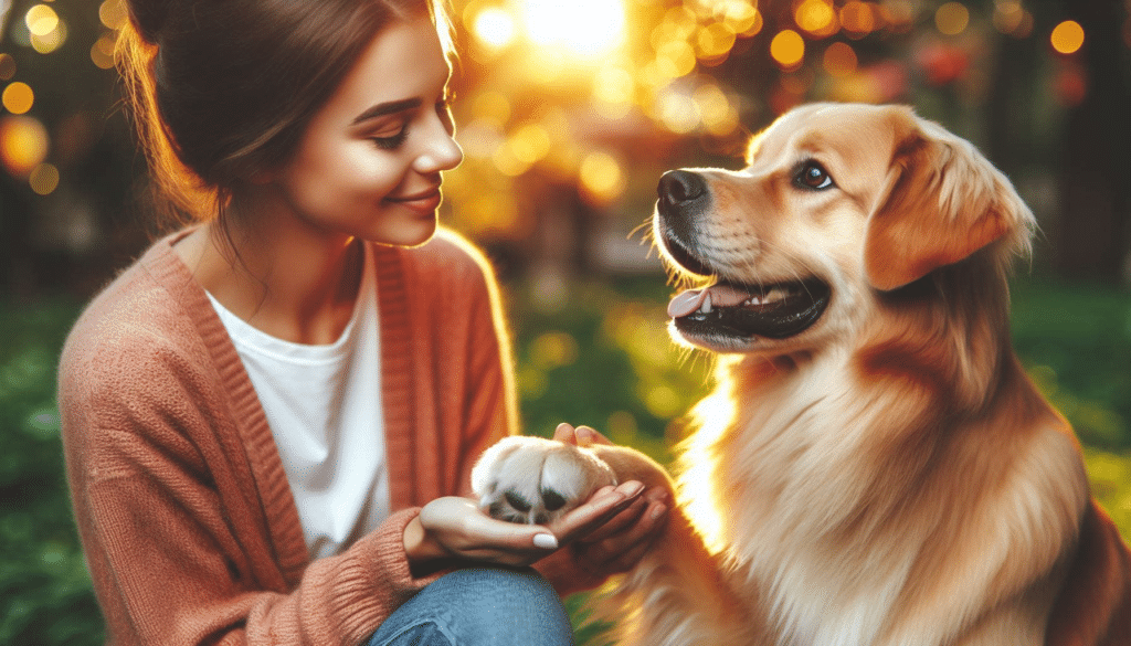 A loyal dog eagerly offering its paw to its owner