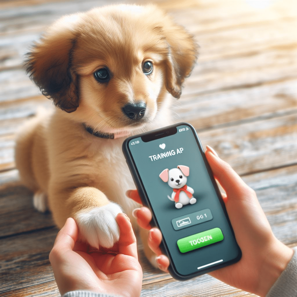 Puppy being trained with the help of Training App