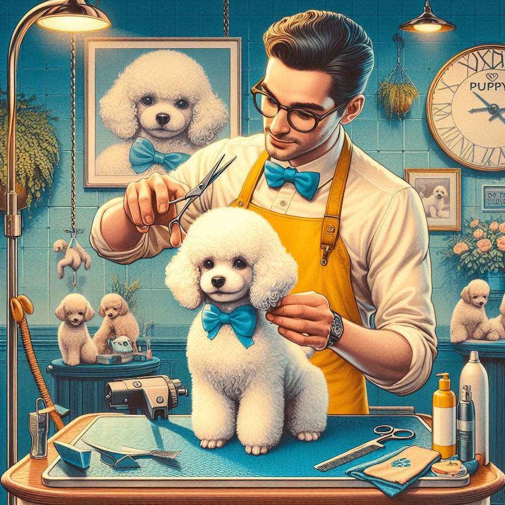 Professional groomer with a puppy giving grooming services