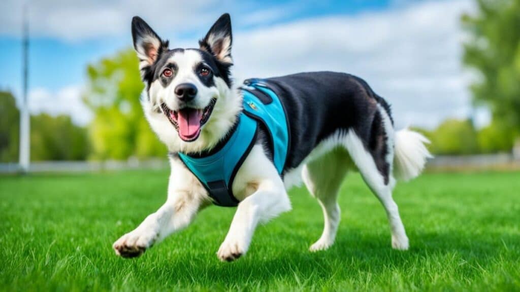 Dog running in the grass field